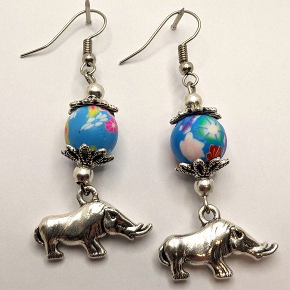 Warthogs with Blue Floral Bead Earrings - Picture 2 of 2